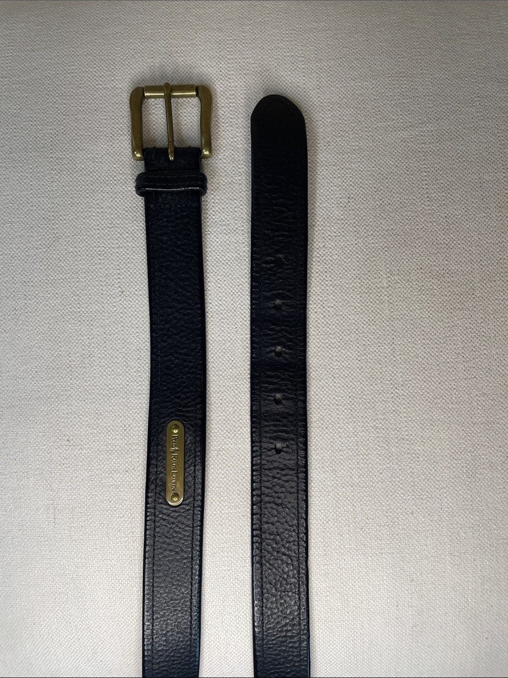 Vintage Polo Ralph Lauren Black Leather Belt with Brass Plate - Picture 3 of 5
